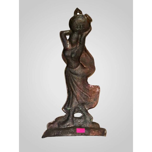 Vintage Cast Iron Wall Art Plaque Copper Finish Woman Carrying Jug #348 - Picture 4 of 6